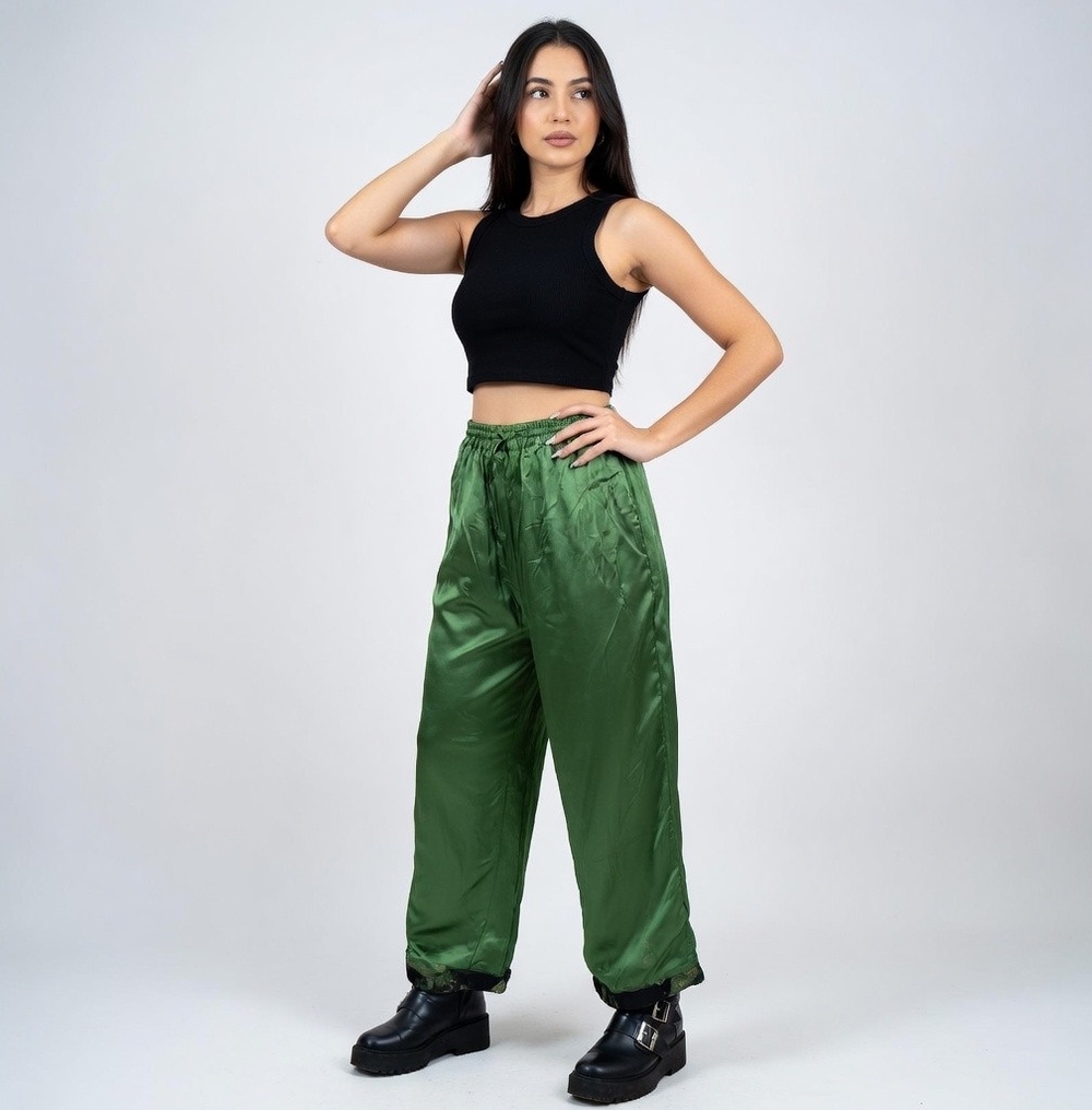 Meetu Magic Boho Harem Pants Green Mandala Print Rayon Women 2XL Excellent